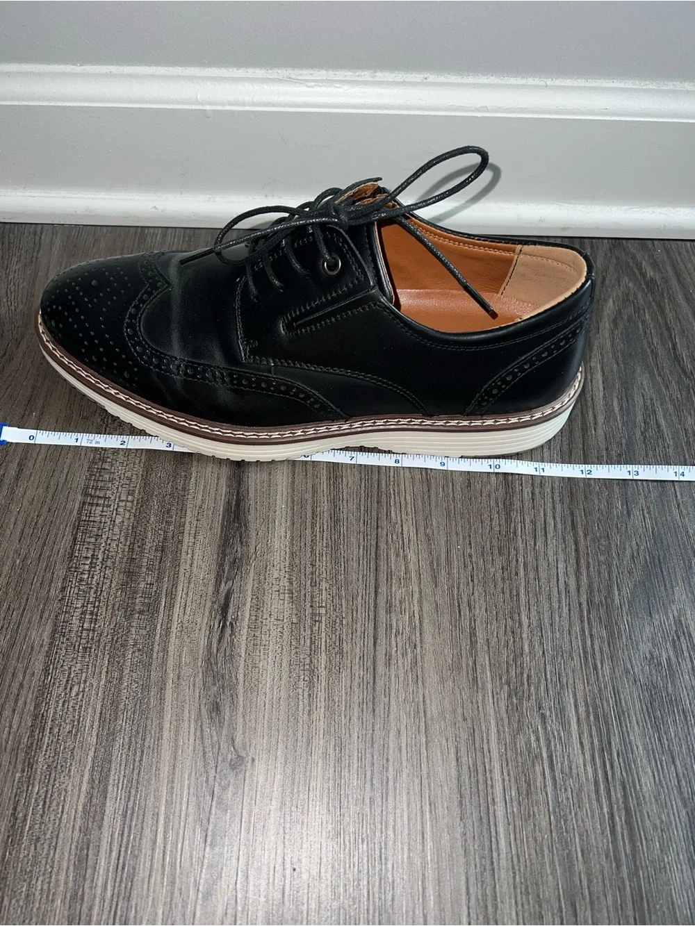 Hantatop Men’s Black Wingtip Brogue Oxford Platform Shoes Size 10